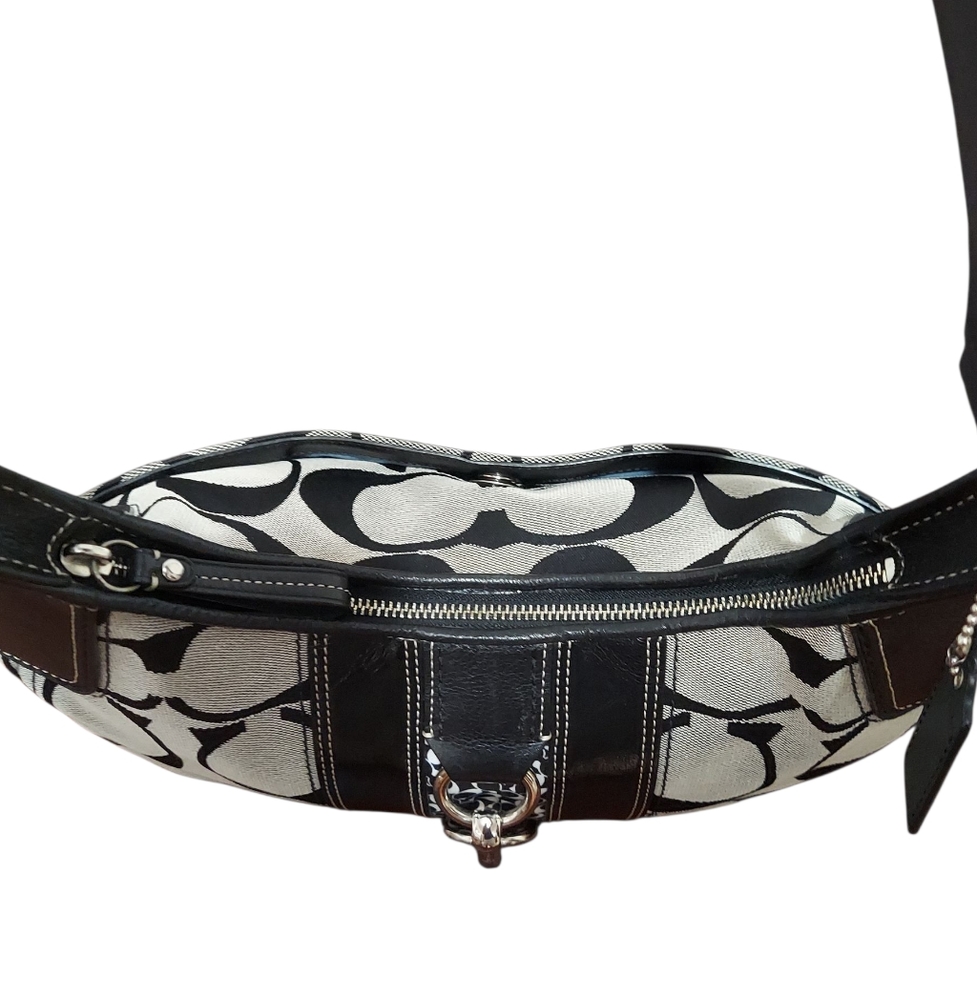 Coach Y2K Hampton Jacquard & Leather Zip Shoulder Bag EUC - Picture 5 of 13